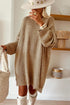 Oversized Drop Shoulder Crewneck Ribbed Trim Slouchy Knit Sweater Dress